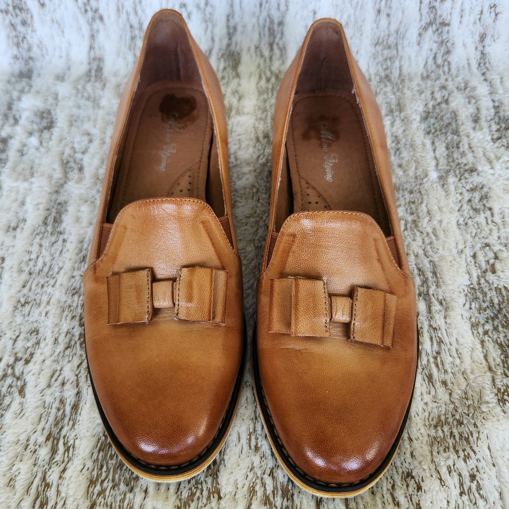 Mona Flying Bow Penny Loafer Sheepskin Leather Brown Tan | Women's Size 9, 40 EU - Picture 4 of 14